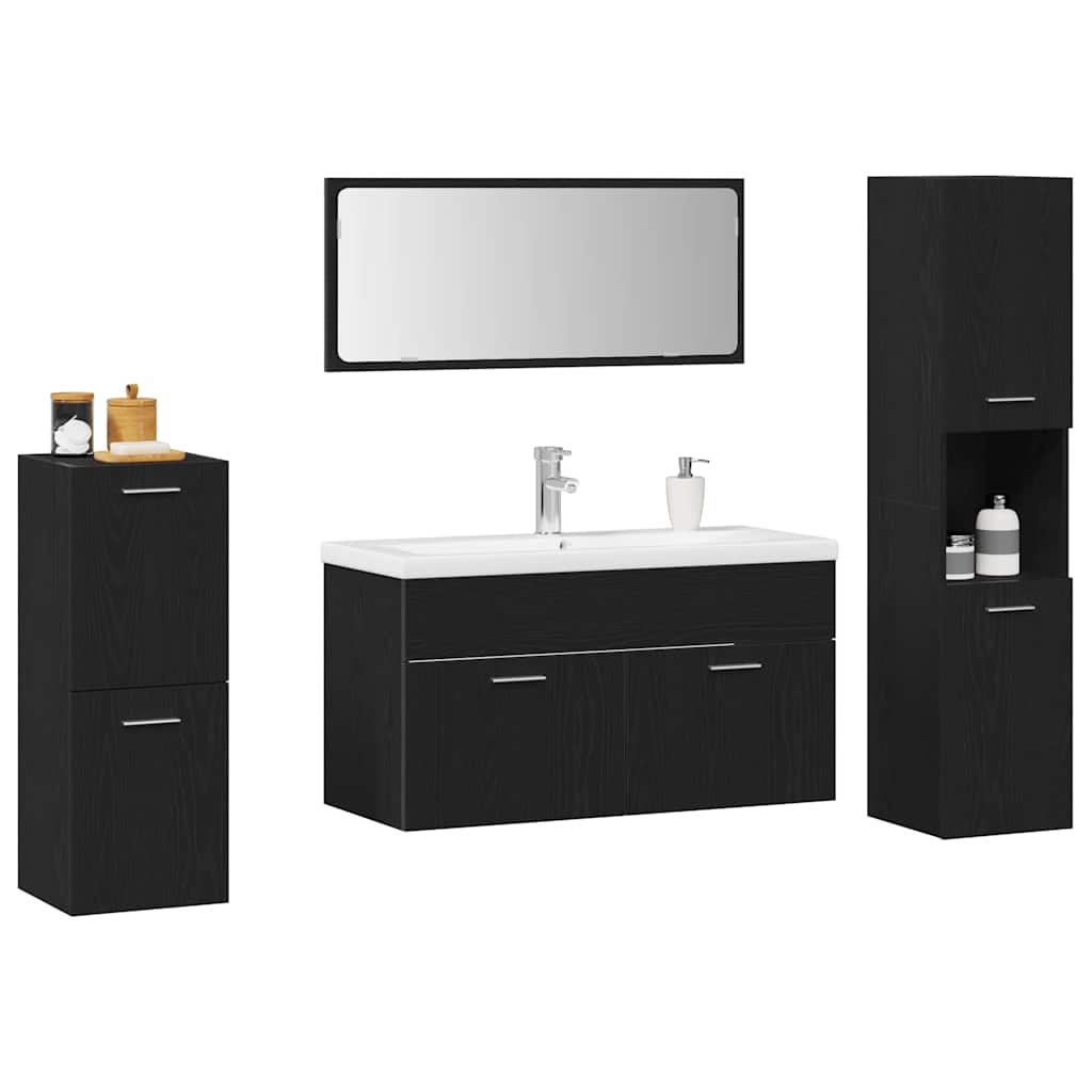 Juego de muebles de baño 5 pcs Roble Negro Madera de ingeniería