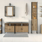 Juego de muebles de baño con estante 4 pcs Roble artesanal