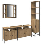 Juego de muebles de baño con estante 4 pcs Roble artesanal