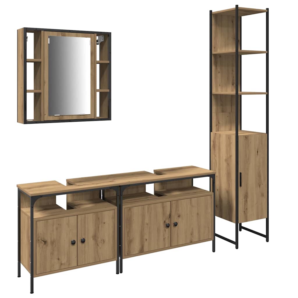 Juego de muebles de baño con estante 4 pcs Roble artesanal