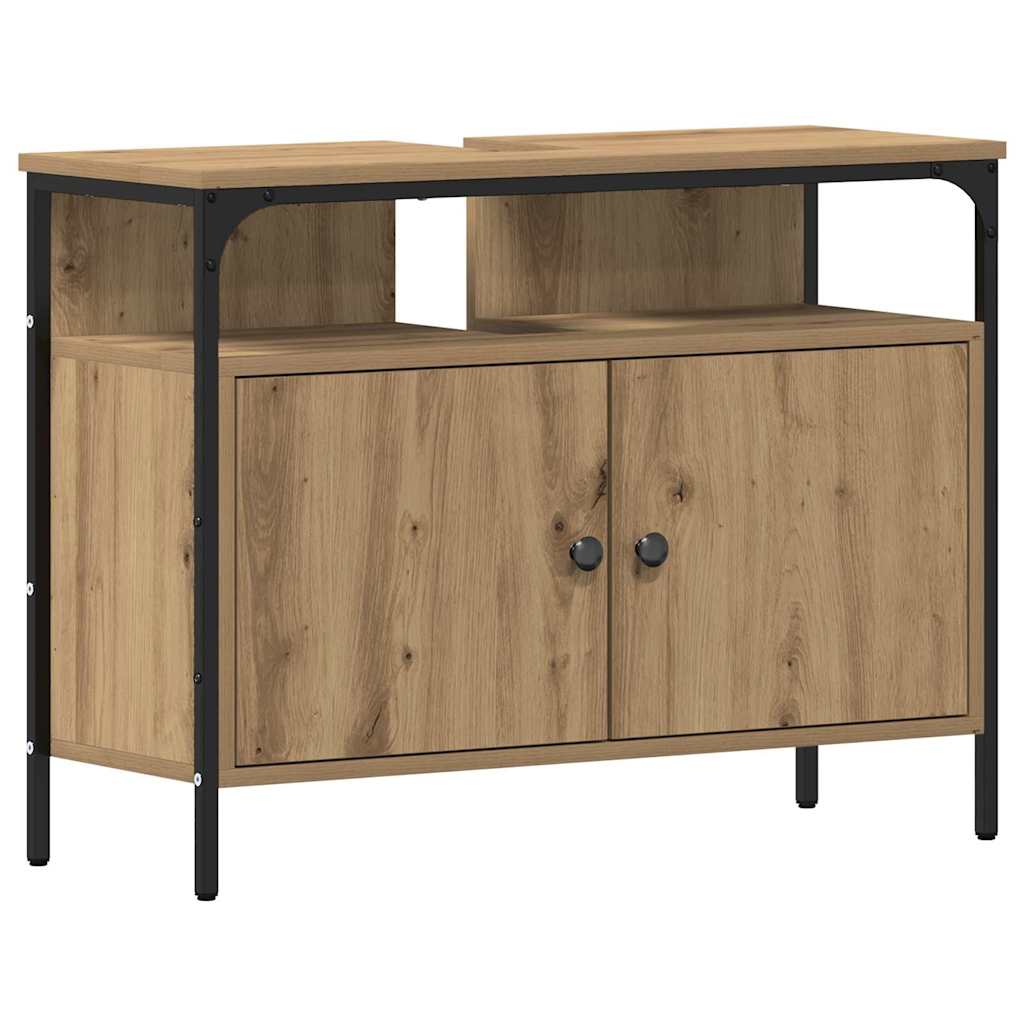 Juego de muebles de baño con estante 4 pcs Roble artesanal