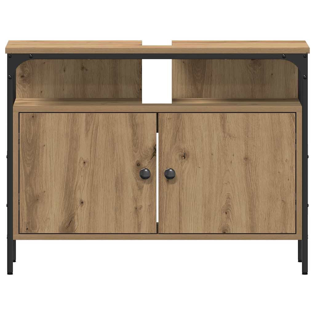 Juego de muebles de baño con estante 4 pcs Roble artesanal