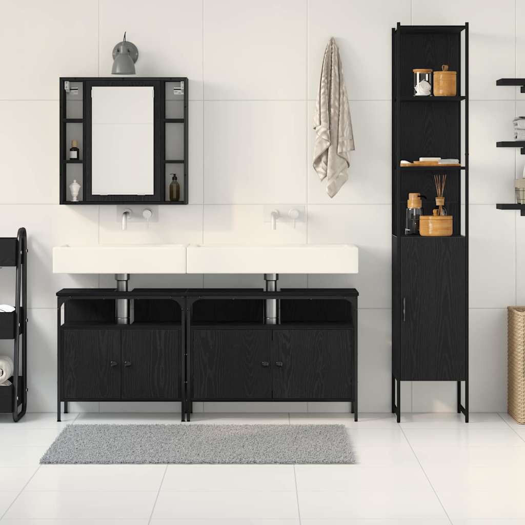 Juego de muebles de baño 4 pcs Roble Negro Madera de ingeniería