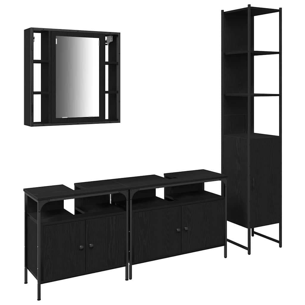 Juego de muebles de baño 4 pcs Roble Negro Madera de ingeniería