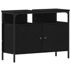 Juego de muebles de baño 4 pcs Roble Negro Madera de ingeniería