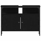 Juego de muebles de baño 4 pcs Roble Negro Madera de ingeniería