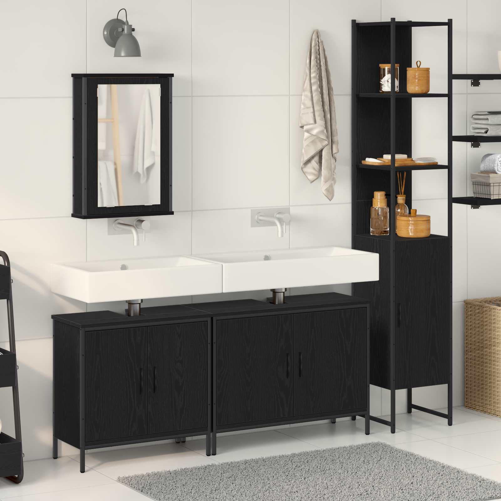 Juego de muebles de baño 3 pzas madera de ingeniería blanco
