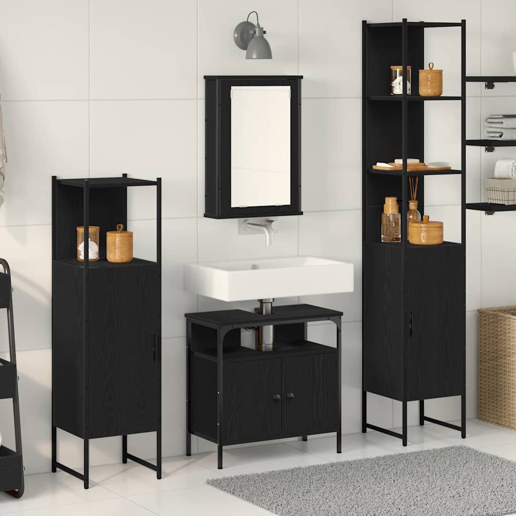 Juego de muebles de baño 4 pcs Roble negro Madera contrachapada