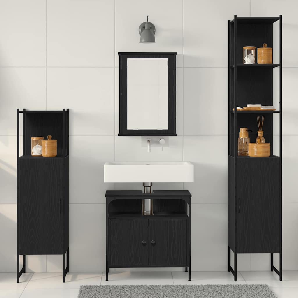 Juego de muebles de baño 4 pcs Roble negro Madera contrachapada