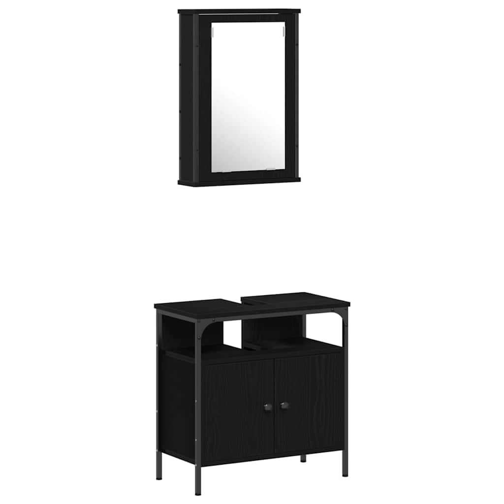 Juego de muebles de baño 4 pcs Roble negro Madera contrachapada