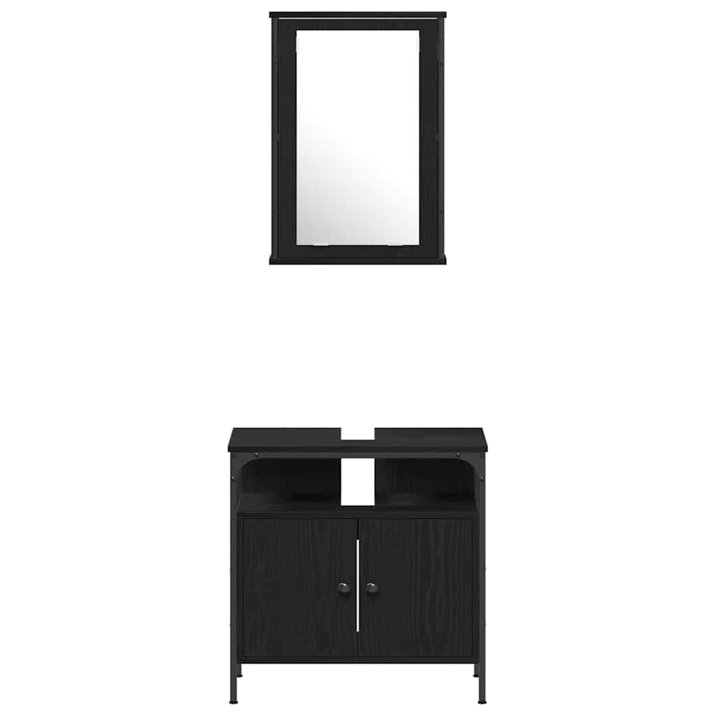 Juego de muebles de baño 4 pcs Roble negro Madera contrachapada