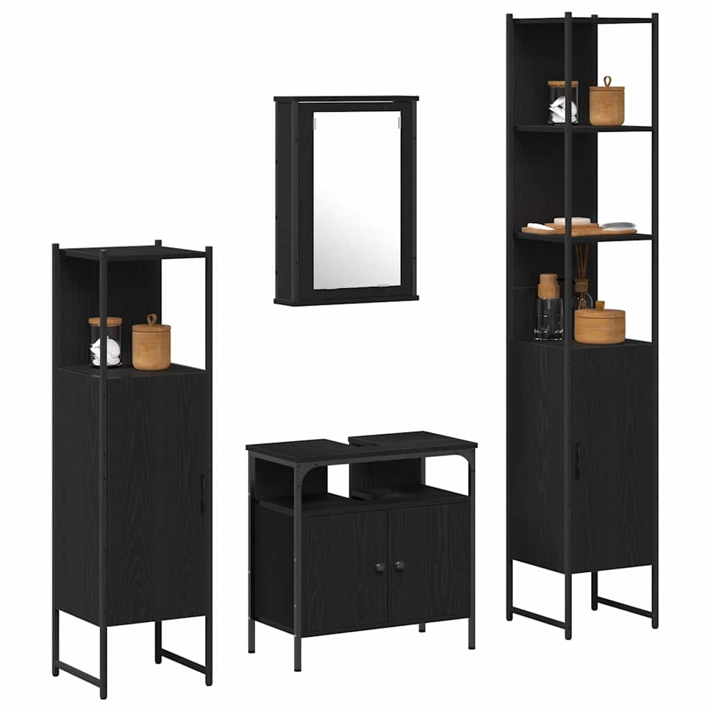 Juego de muebles de baño 4 pcs Roble negro Madera contrachapada