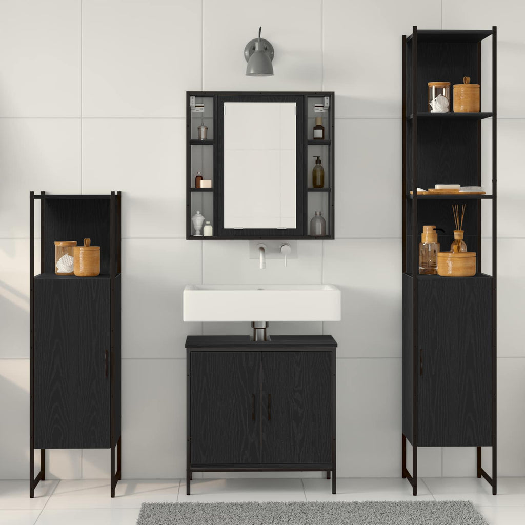 Juego de muebles de baño 4 pcs Negro Madera contrachapada
