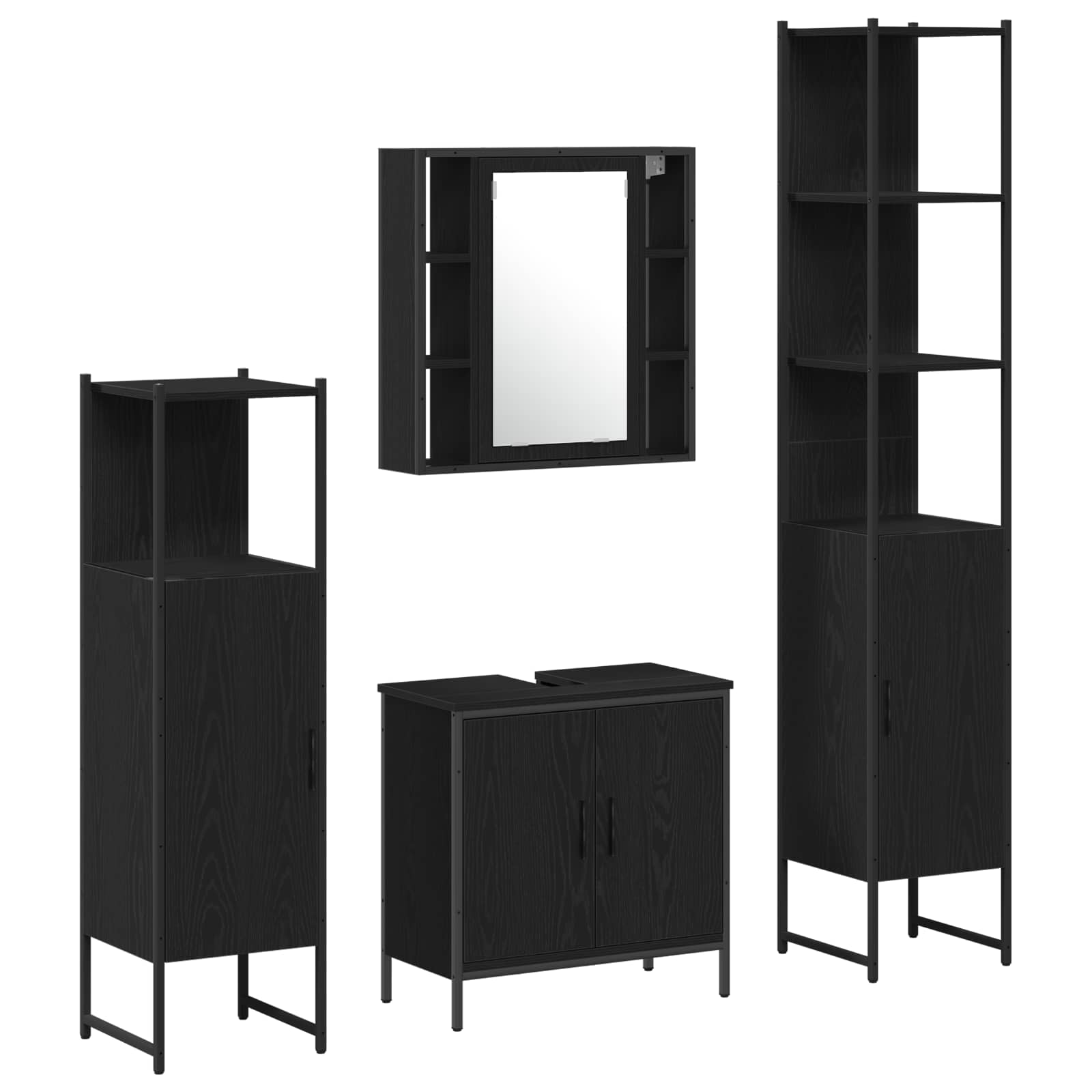 Juego de muebles de baño 4 pcs Negro Madera contrachapada