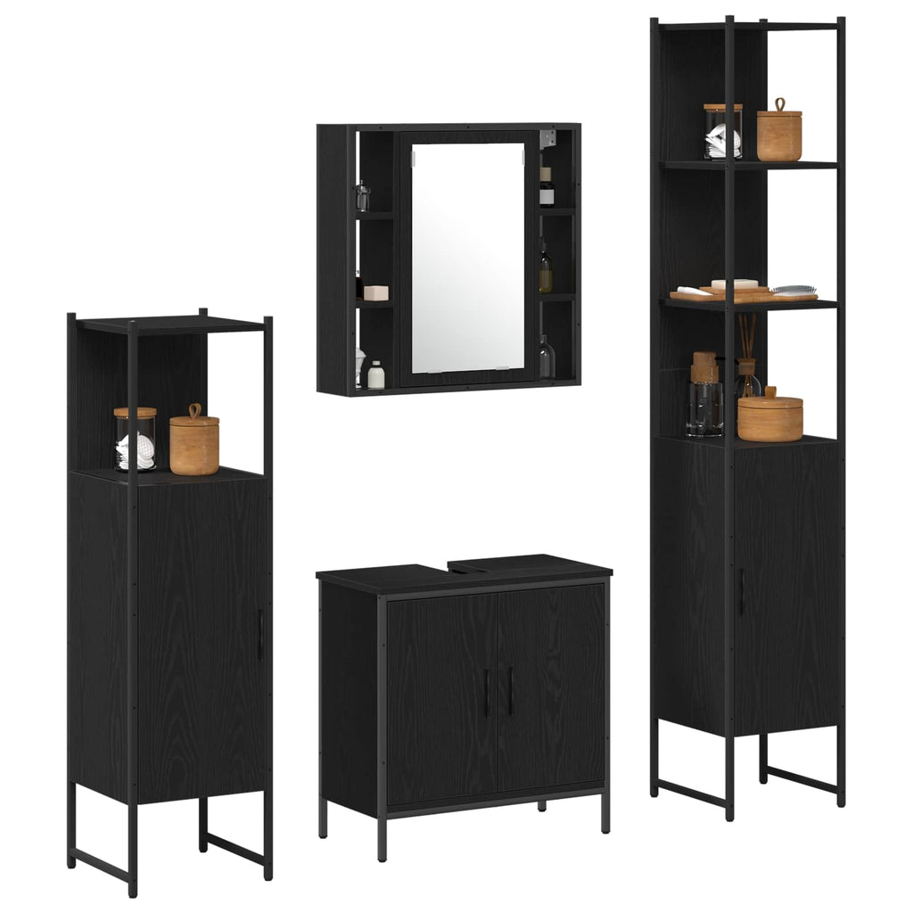 Juego de muebles de baño 4 pcs Negro Madera contrachapada