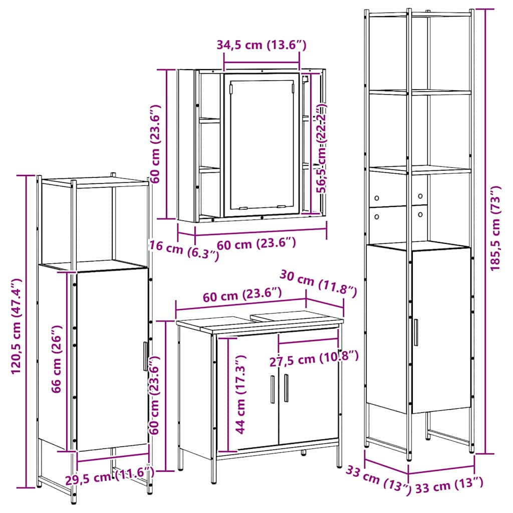 Juego de muebles de baño 4 pcs Negro Madera contrachapada