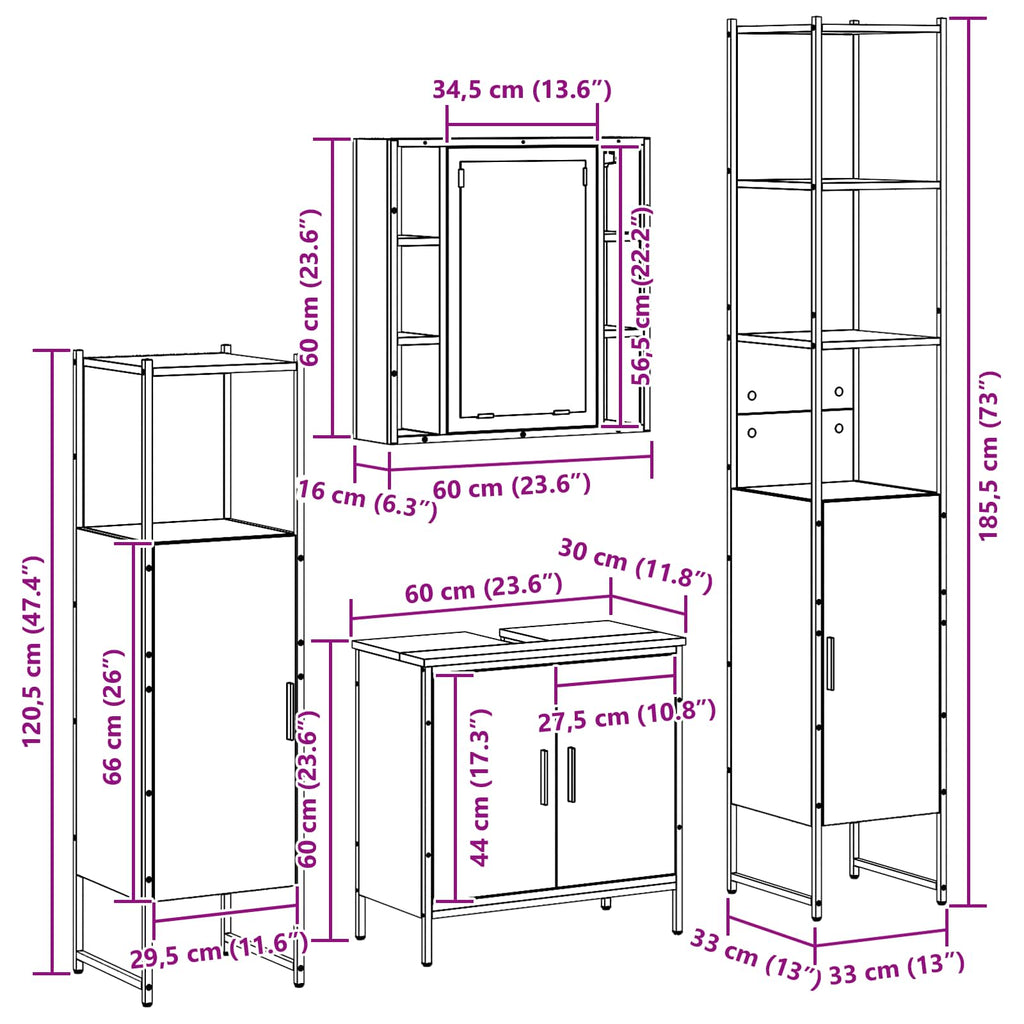 Juego de muebles de baño 4 pcs Negro Madera contrachapada