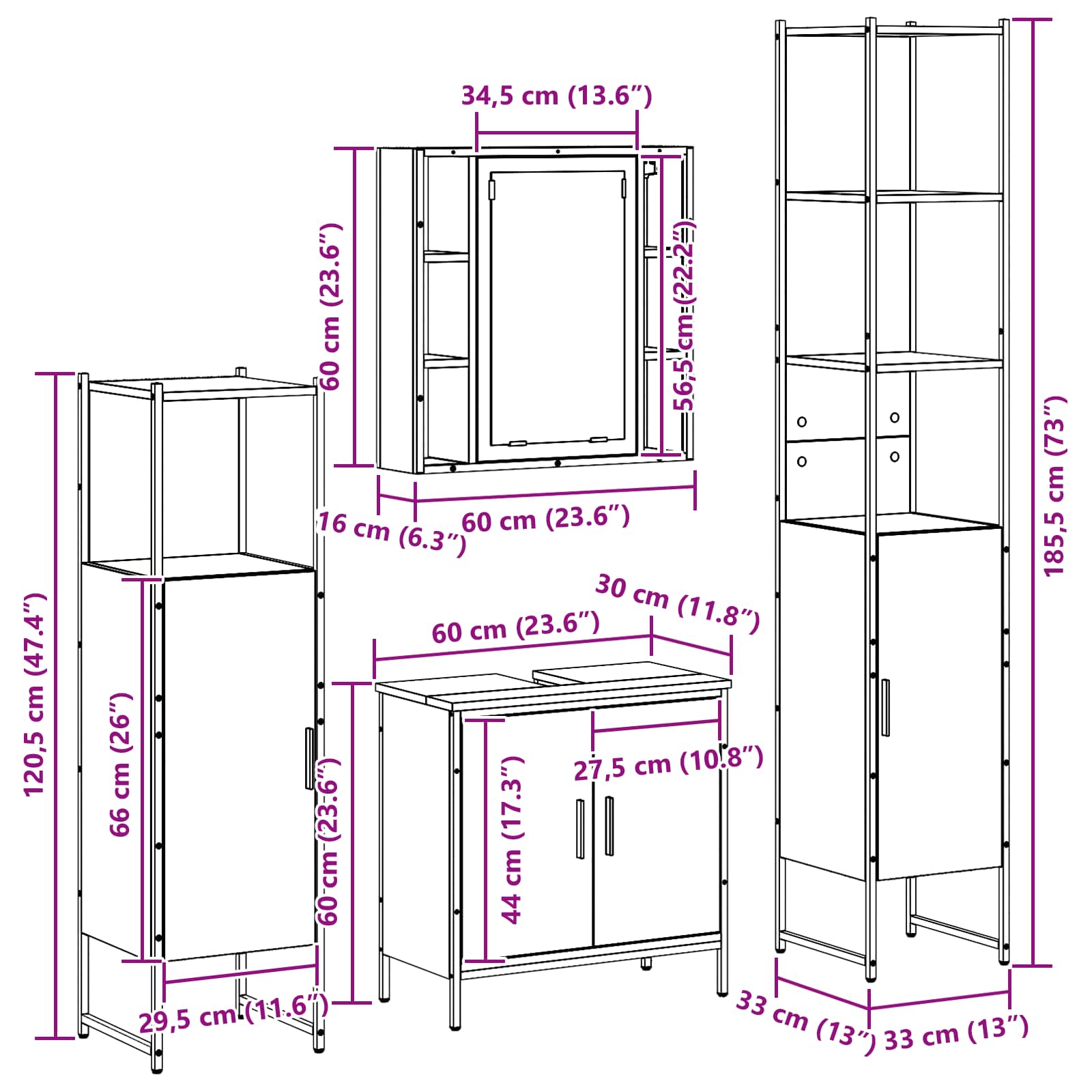Juego de muebles de baño 4 pcs Negro Madera contrachapada