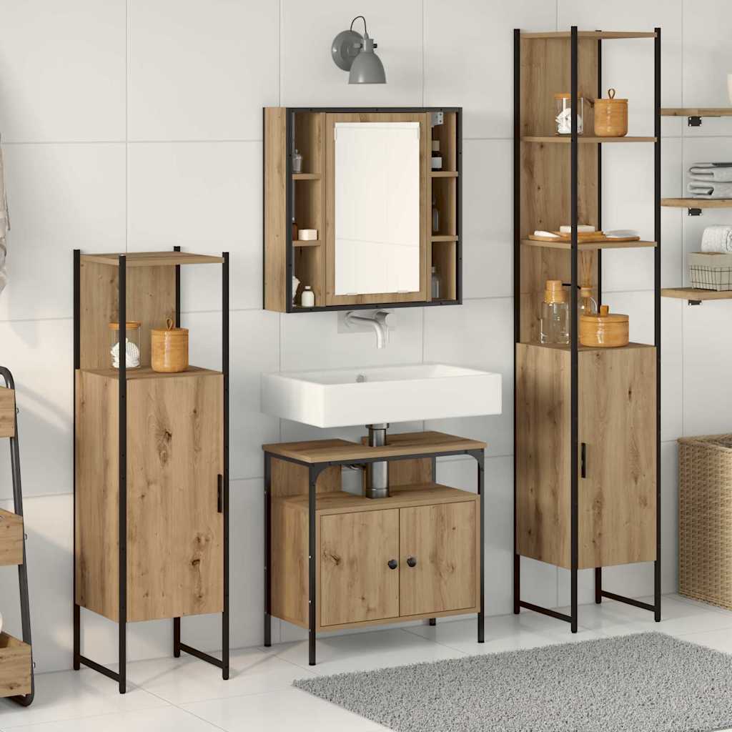 Juego de muebles de baño con estante 4 pcs Madera envejecida