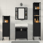 Juego de muebles de baño 4 pcs Roble Negro Madera de ingeniería