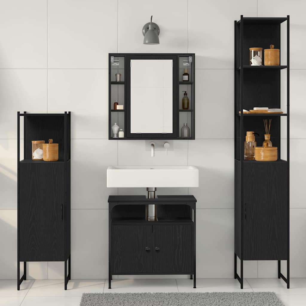 Juego de muebles de baño 4 pcs Roble Negro Madera de ingeniería