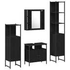 Juego de muebles de baño 4 pcs Roble Negro Madera de ingeniería