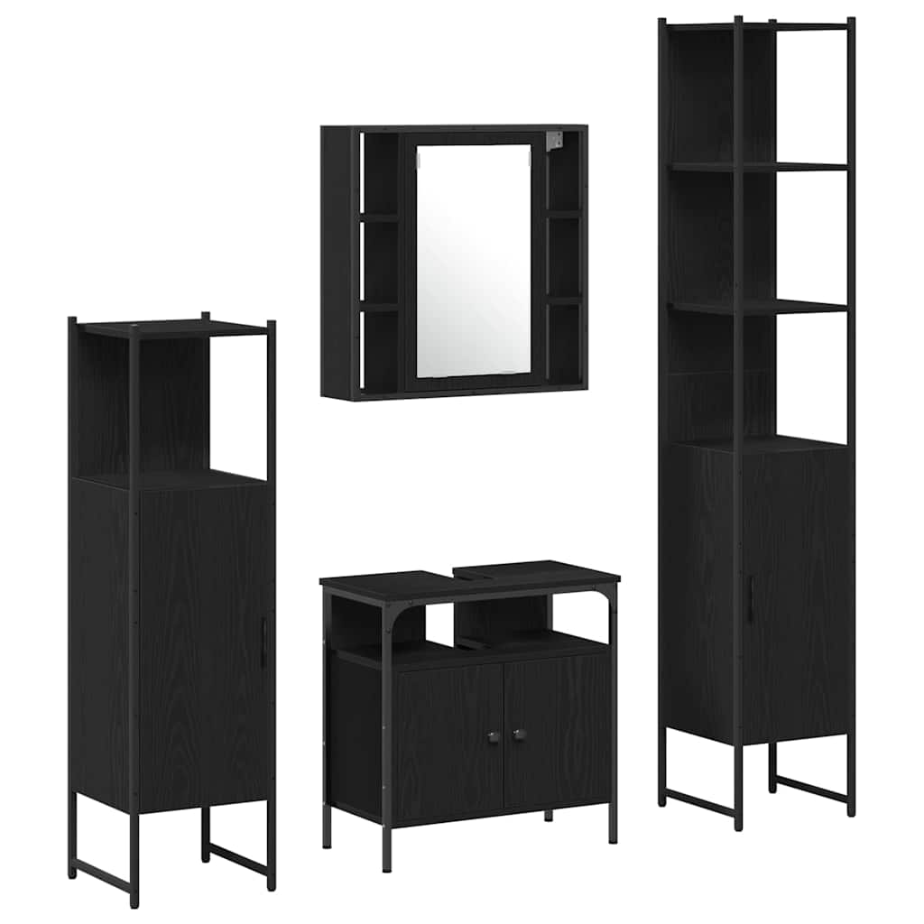 Juego de muebles de baño 4 pcs Roble Negro Madera de ingeniería