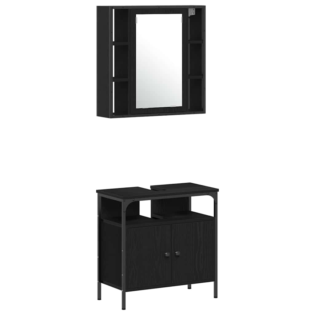 Juego de muebles de baño 4 pcs Roble Negro Madera de ingeniería