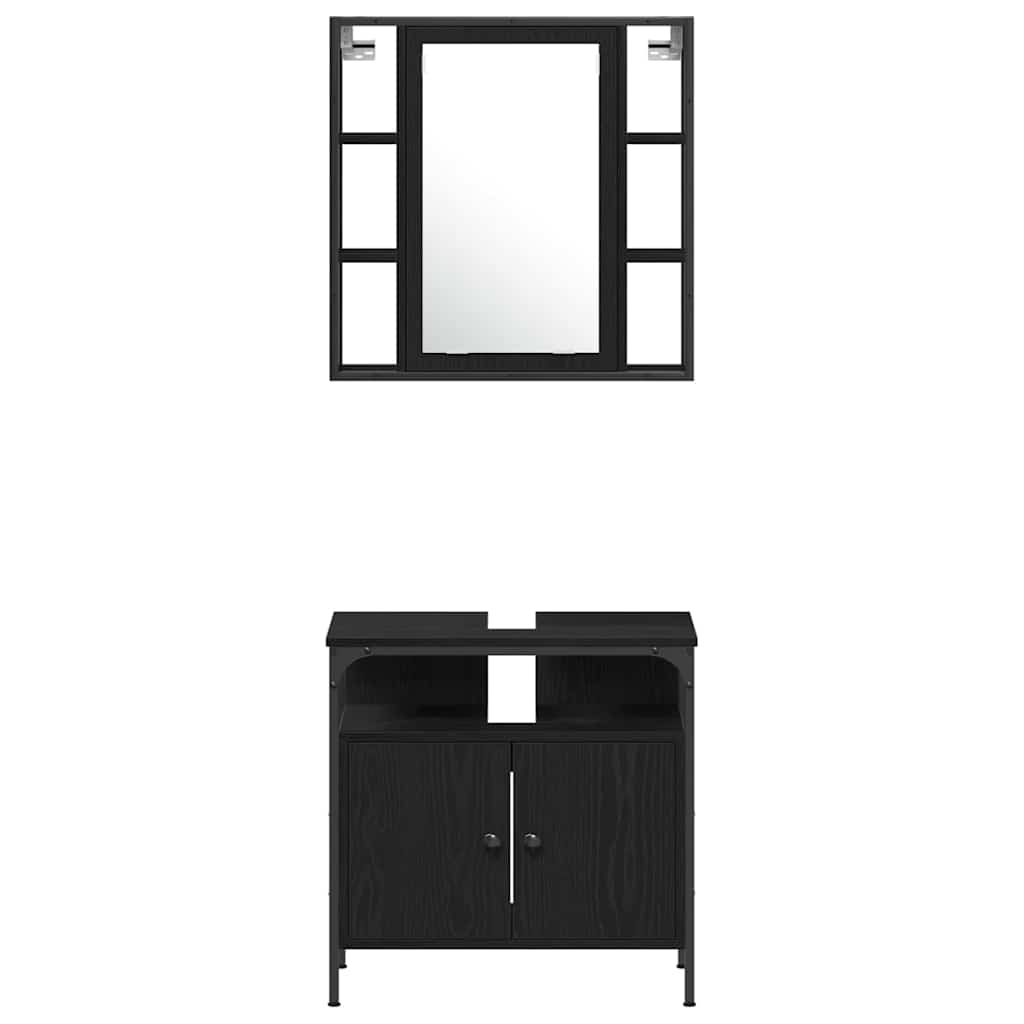 Juego de muebles de baño 4 pcs Roble Negro Madera de ingeniería