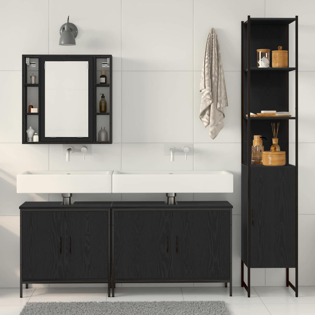 Juego de muebles de baño 4 pcs Negro Madera contrachapada