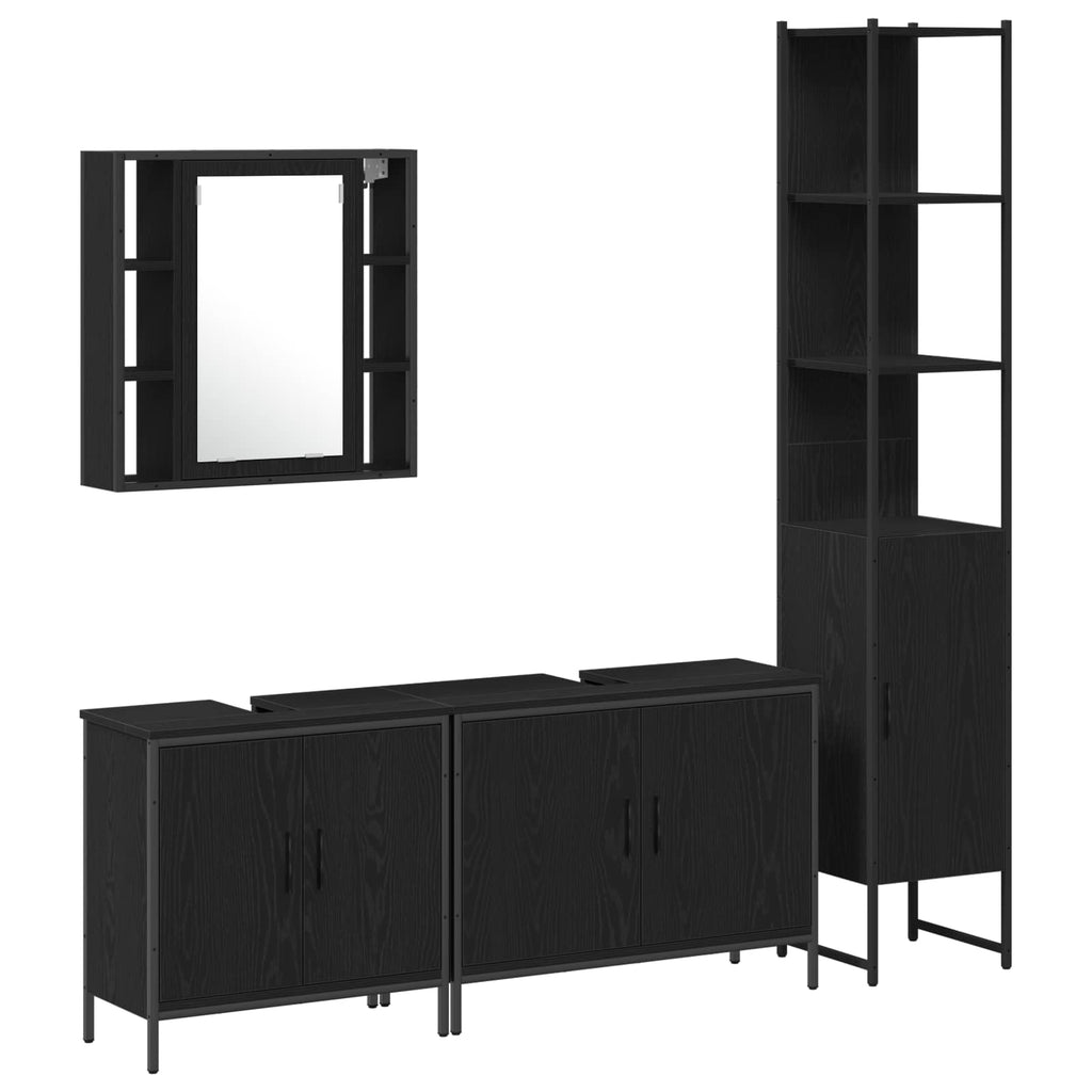 Juego de muebles de baño 4 pcs Negro Madera contrachapada