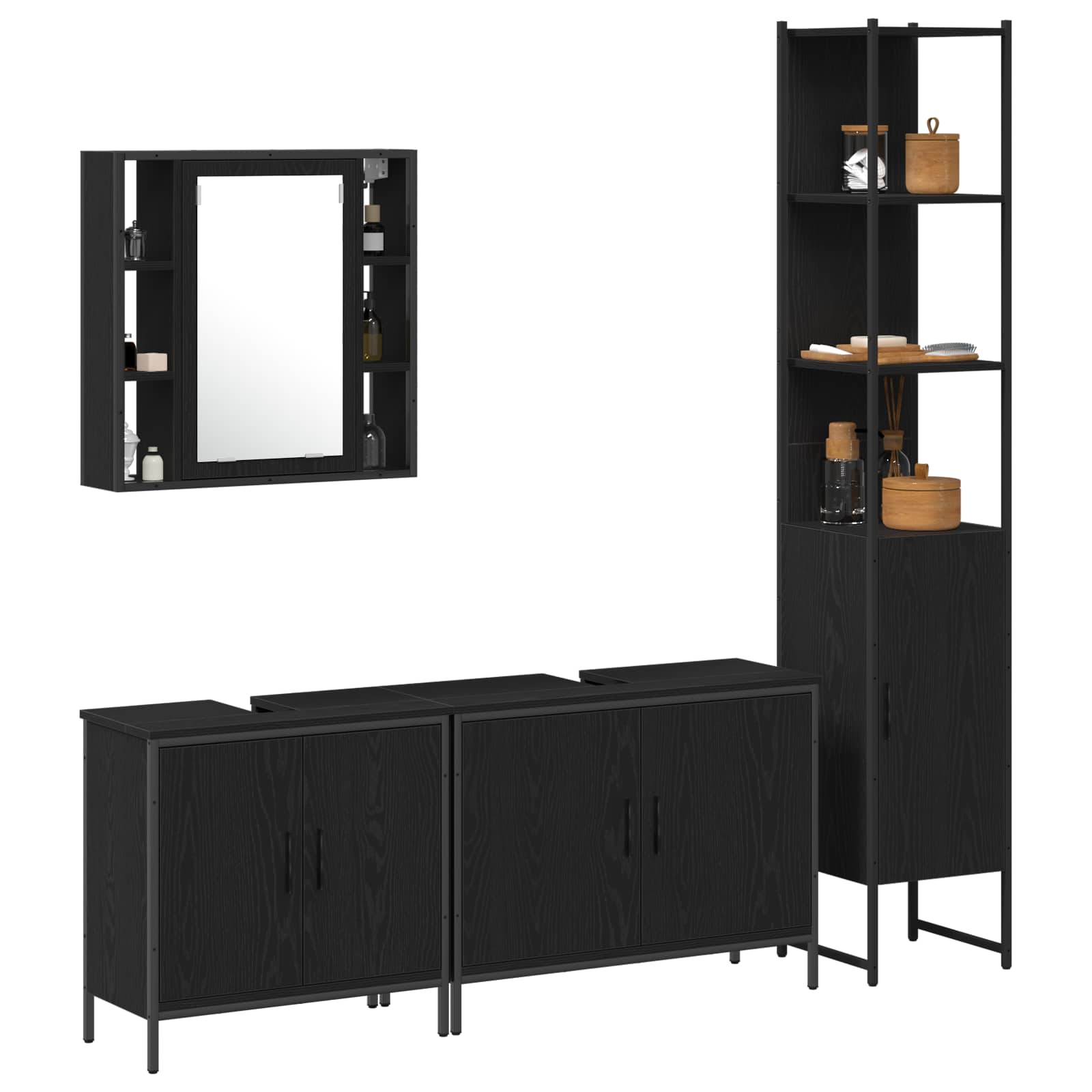 Juego de muebles de baño 4 pcs Negro Madera contrachapada