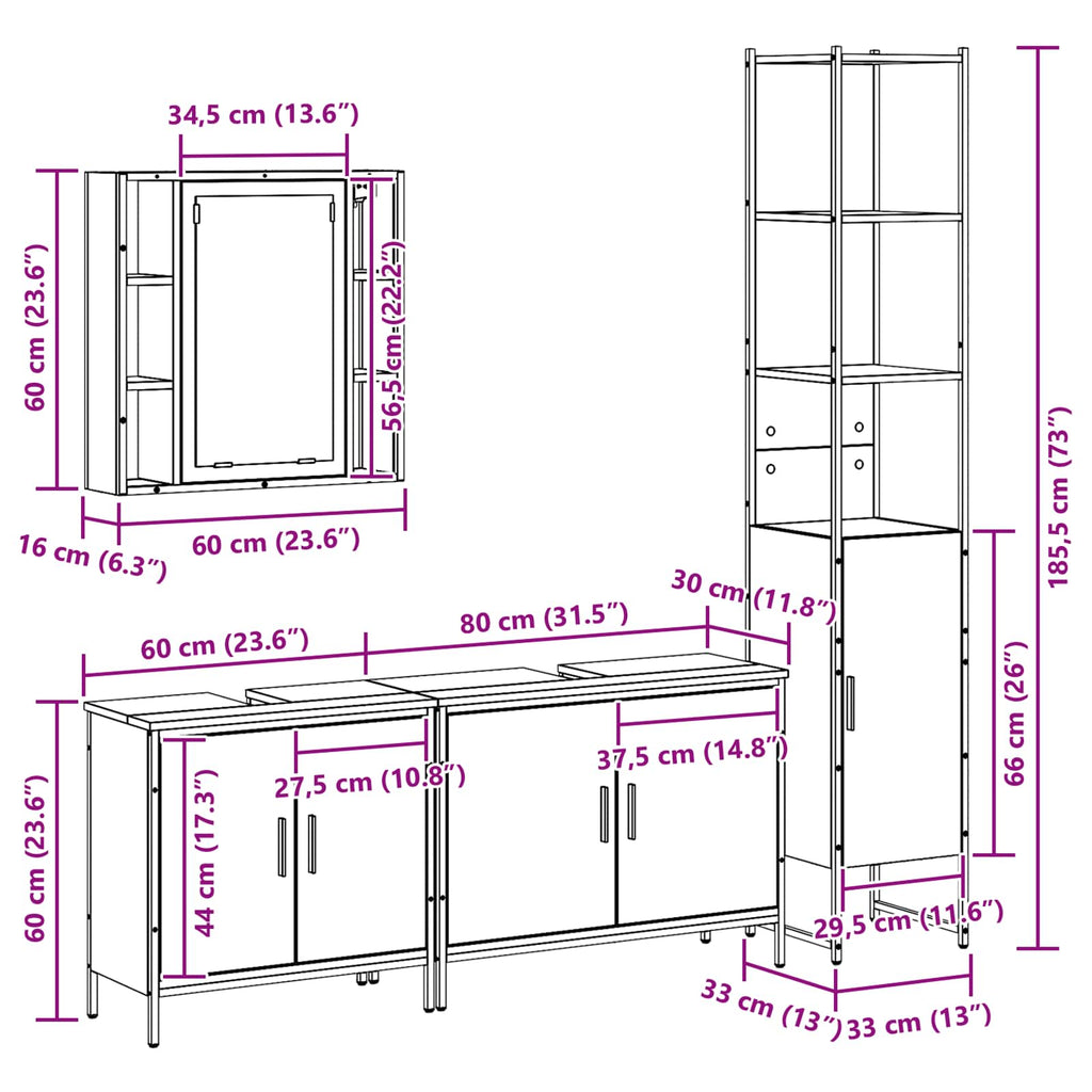 Juego de muebles de baño 4 pcs Negro Madera contrachapada