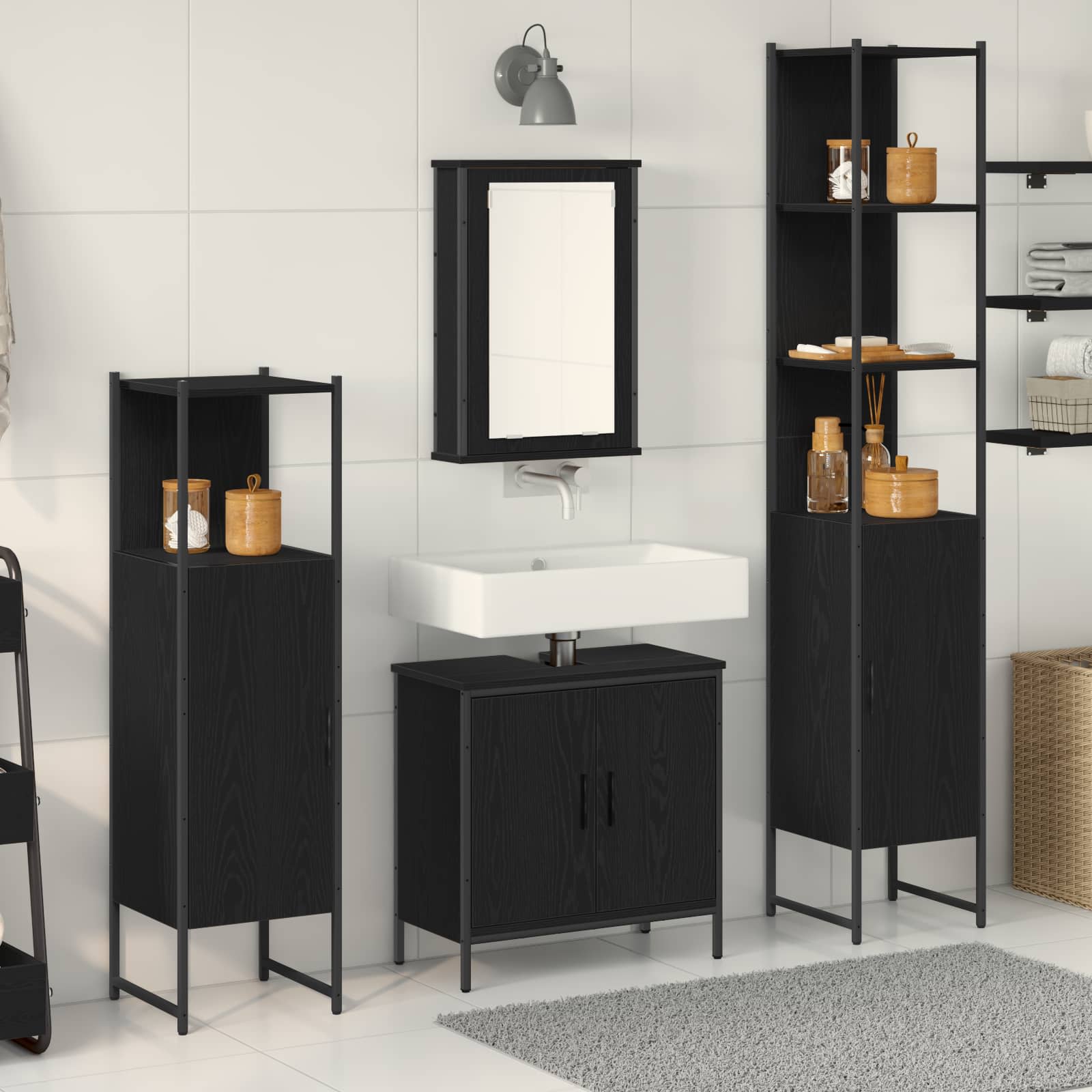 Juego de muebles de baño 4 pcs Negro Madera contrachapada