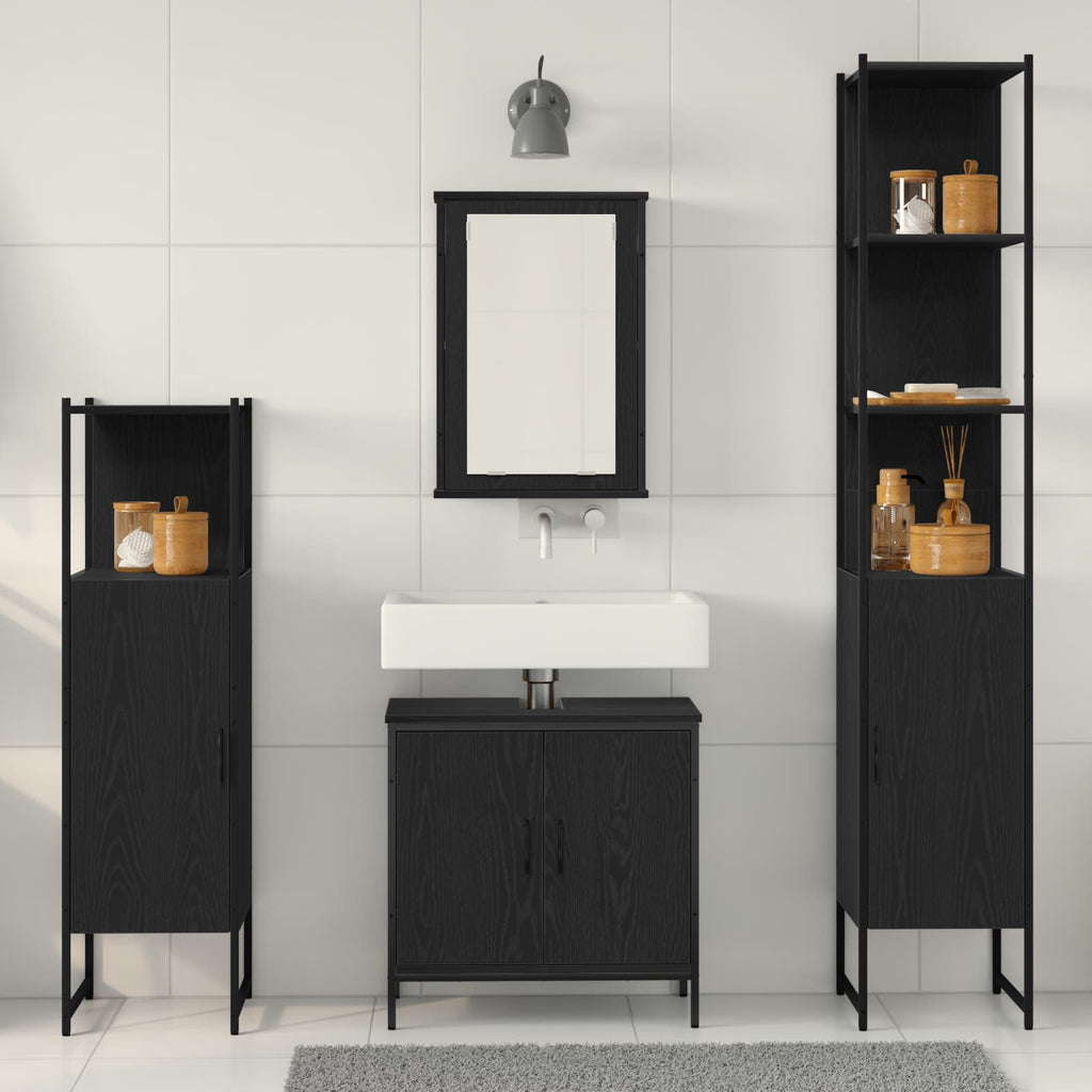 Juego de muebles de baño 4 pcs Negro Madera contrachapada