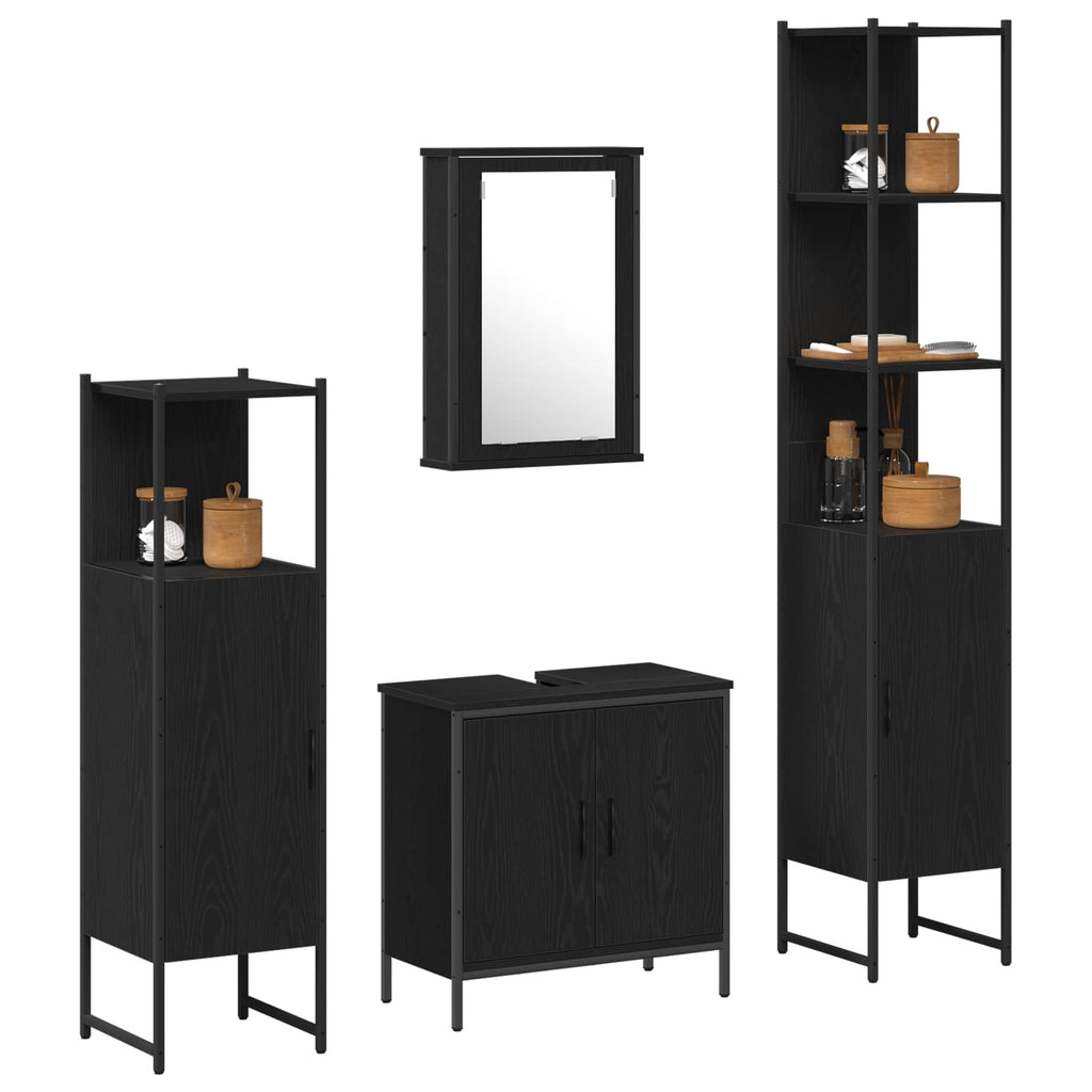 Juego de muebles de baño 4 pcs Negro Madera contrachapada