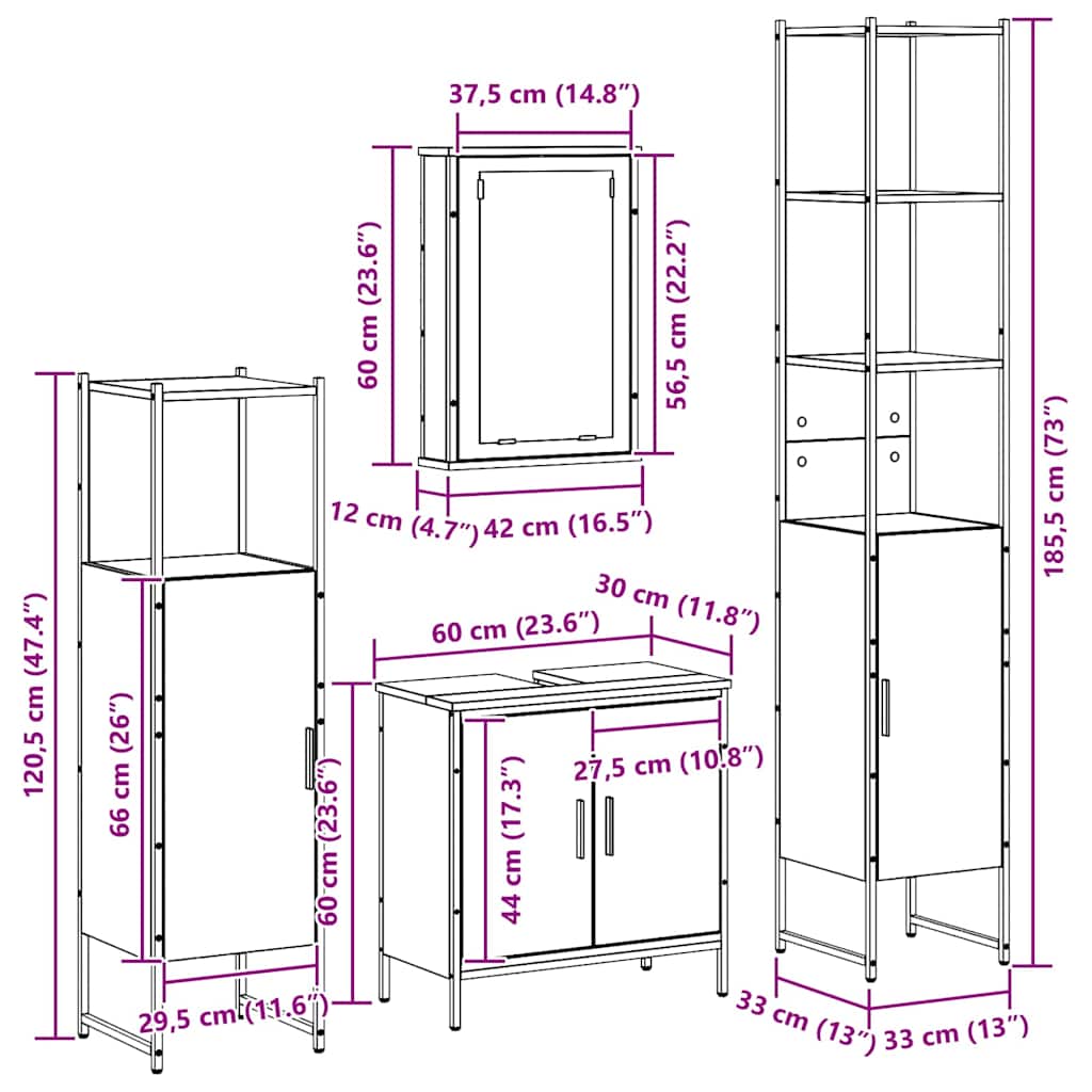 Juego de muebles de baño 4 pcs Negro Madera contrachapada