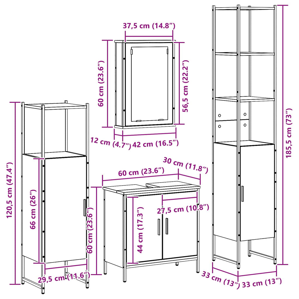 Juego de muebles de baño 4 pcs Negro Madera contrachapada