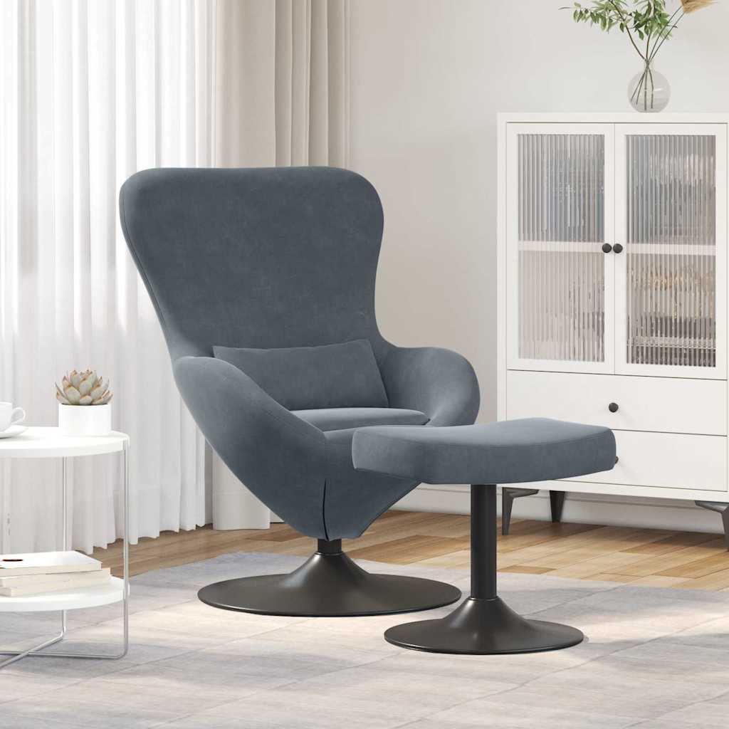 Silla Huevo con Puff Amarillo Terciopelo