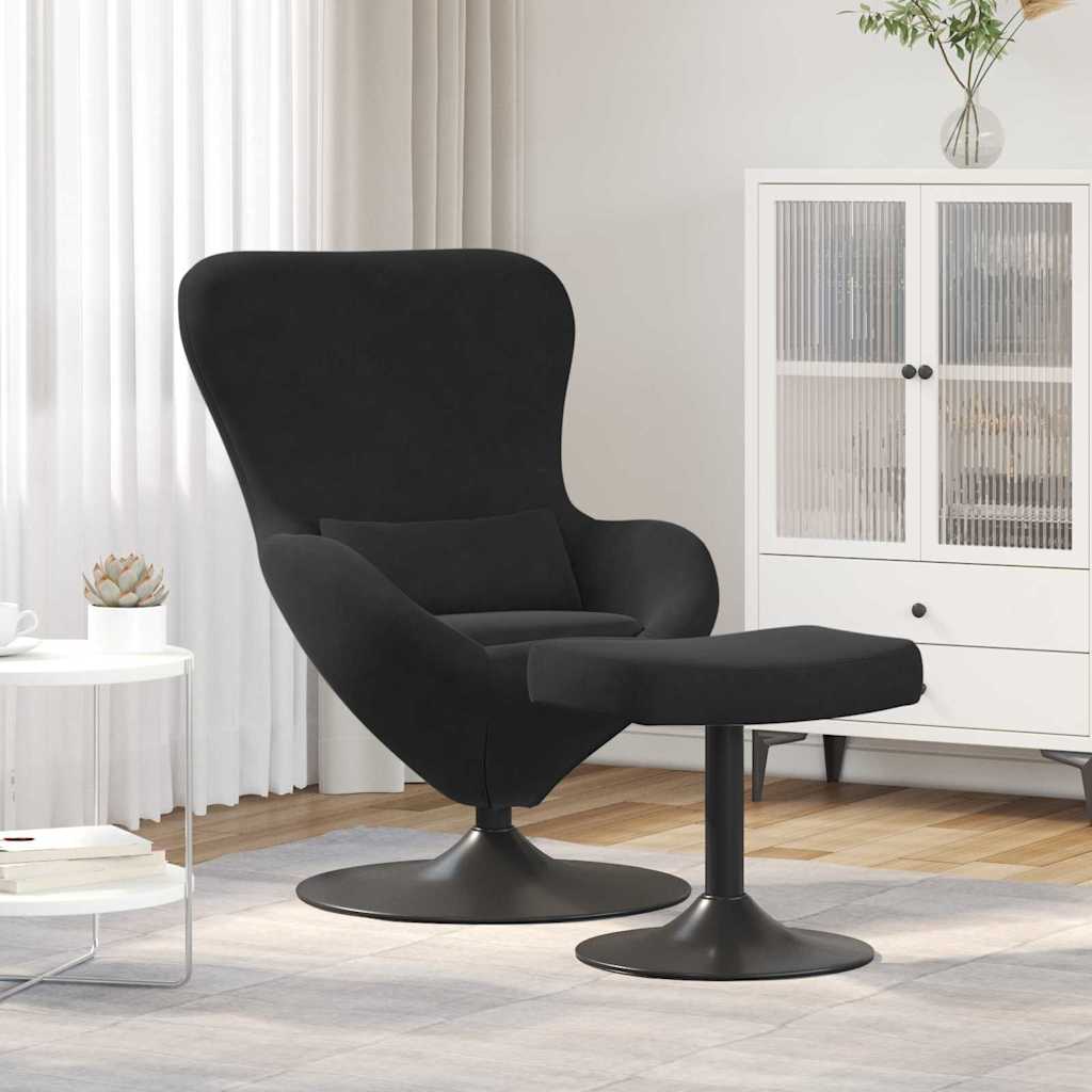 Silla Huevo con Puff Amarillo Terciopelo