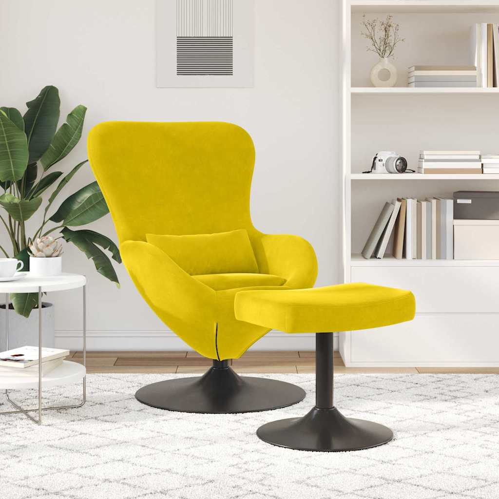 Silla Huevo con Puff Amarillo Terciopelo