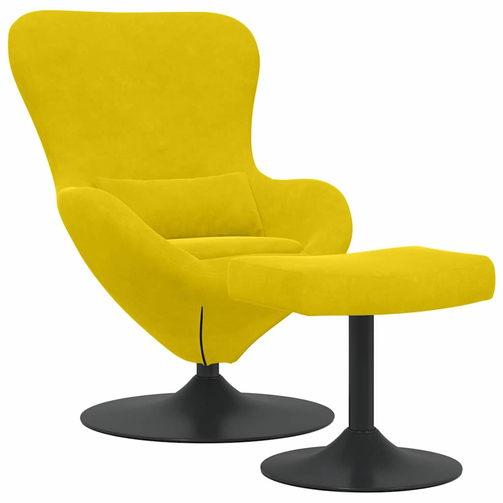 Silla Huevo con Puff Amarillo Terciopelo
