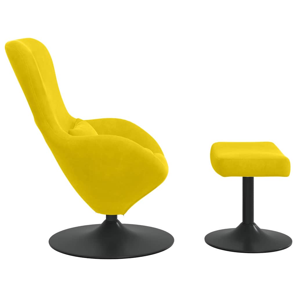 Silla Huevo con Puff Amarillo Terciopelo