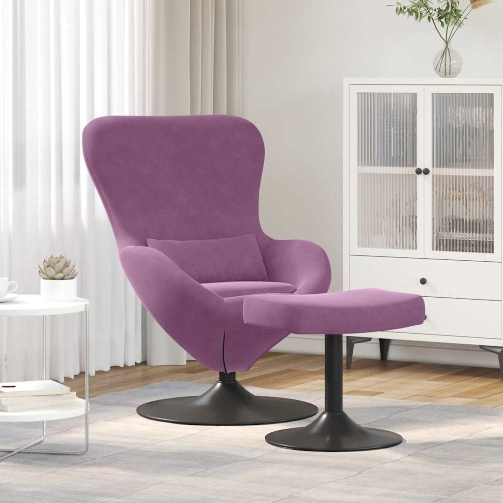 Silla Huevo con Puff Amarillo Terciopelo