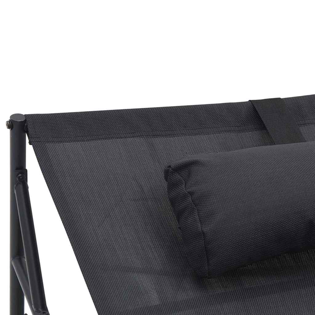 Sofá de sol de jardín con almohada 2 pcs Negro