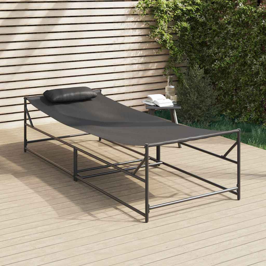 Sofá de sol de jardín con almohada 2 pcs Negro