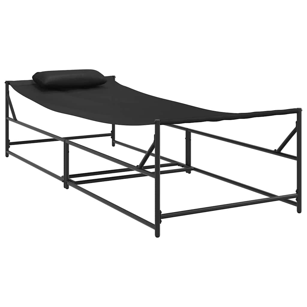 Sofá de sol de jardín con almohada 2 pcs Negro
