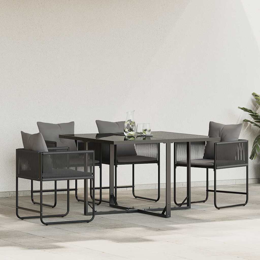 Silla con cojín 4 pcs Negro y Antracita Ratán sintético