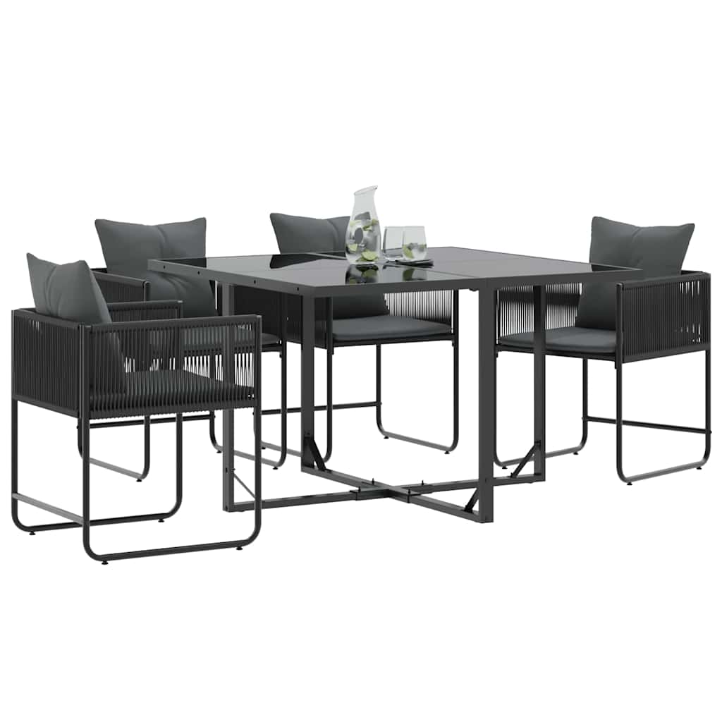 Silla con cojín 4 pcs Negro y Antracita Ratán sintético