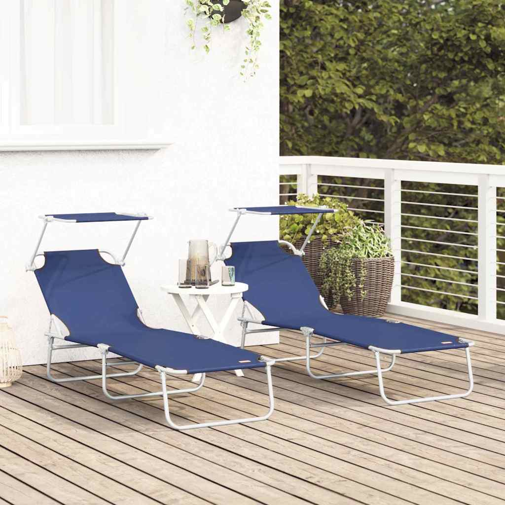 Tumbona 2 pcs Azul 58 x 188 x 77 cm Poliéster